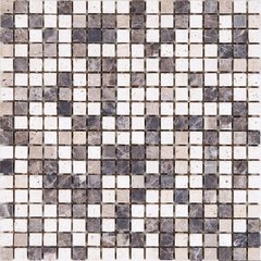 На фото Мозаика Mozaico De Lux K-MOS Travertino Mix Emperador 305*305 на сетке Китай