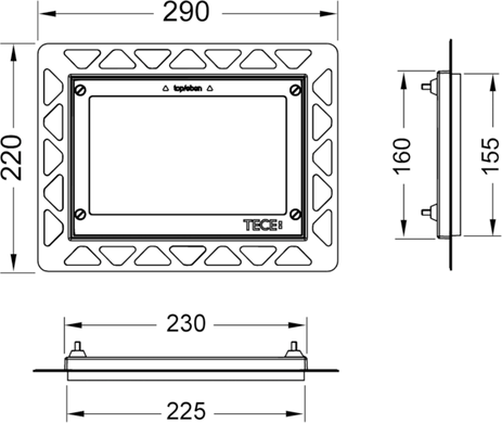 9240647 TECE, монтажна рамка для встановлення панелей змиву врівень зі стіною, чорна